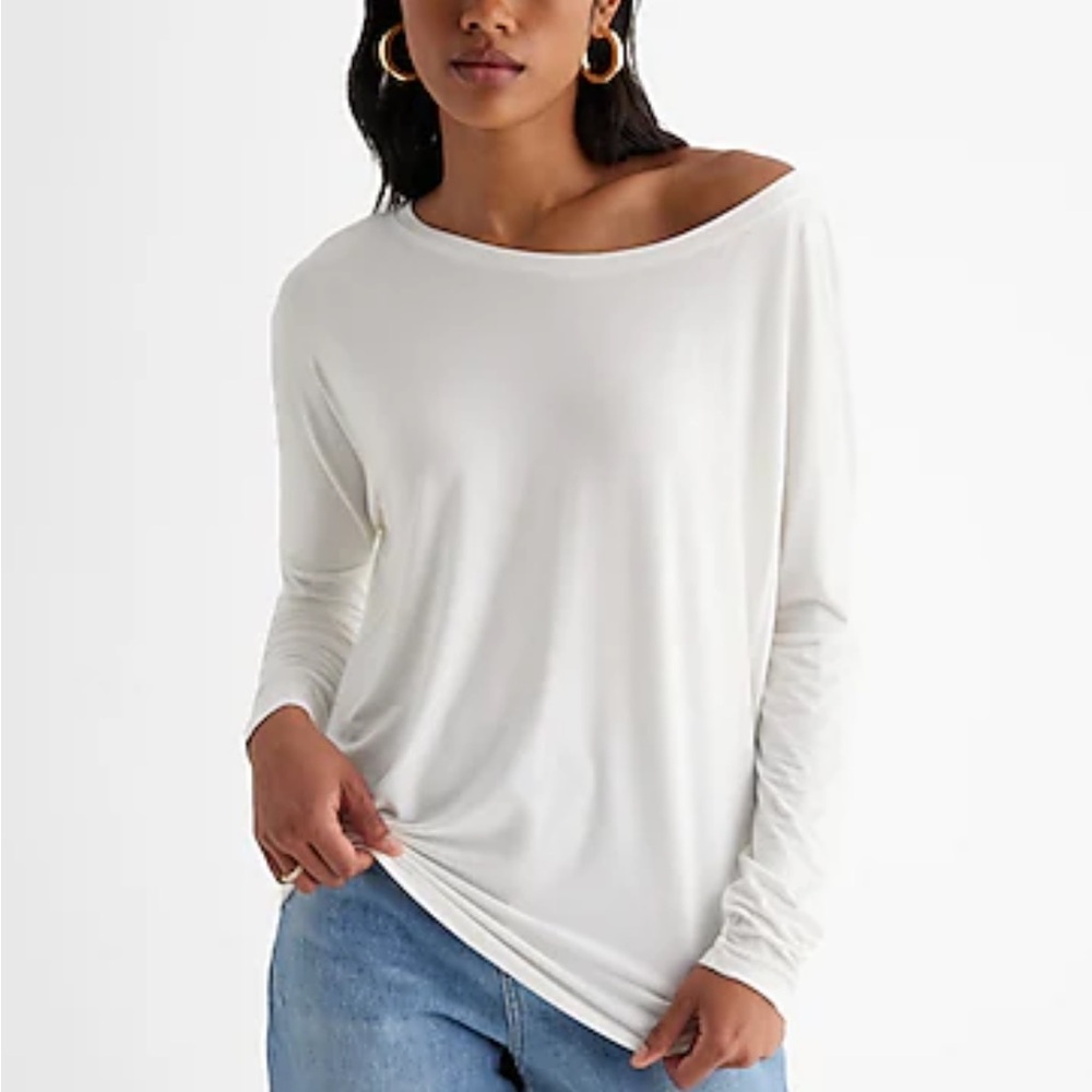 Express Long Sleeved Oversized London Tee Boat Neck White XS NWT